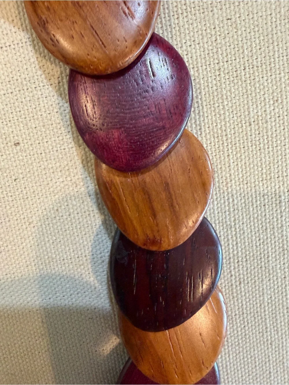 Artisan Style Wooden Disc Statement Necklace – Brown & Plum Tones – Adjustable